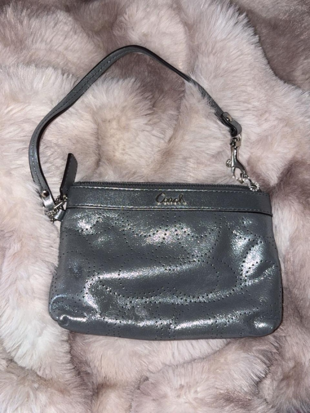 Coach Shimmering Gunmetal Wristlet